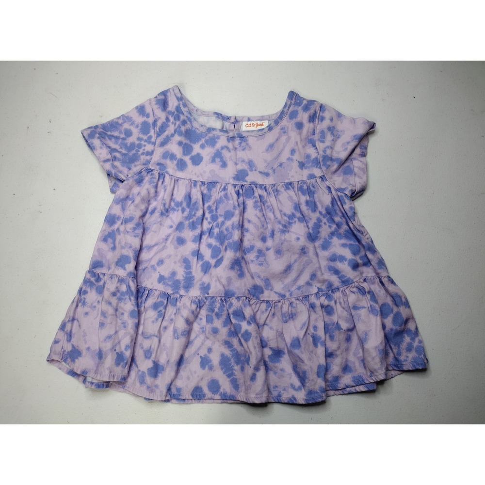 Cat & Jack Girls Purple‎ Blue Tie Dye Tiered Babydoll Tunic Top Size M 8
